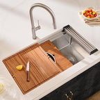 Ruvati 33-inch Rounded Corner 16 Gauge Stainless Steel Workstation Sink - Modern Two-Tiered Ledge Undermount Kitchen Sink, Perfect for Stainless Steel Sink Kitchens - RVH6222ST