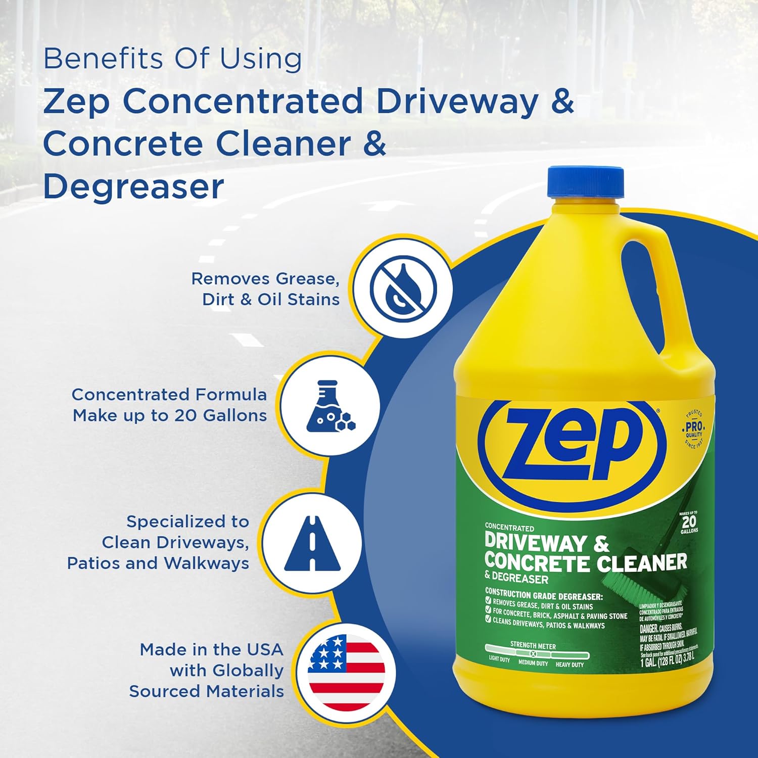 Zep Driveway, Masonry and Concrete Cleaner and Degreaser Concentrate - 1 Gallon (Case of 4) ZUCON128 - Construction Grade Degreaser Removes Grease, Dirt, and Oil Stains on Concrete, Brick, Asphalt,