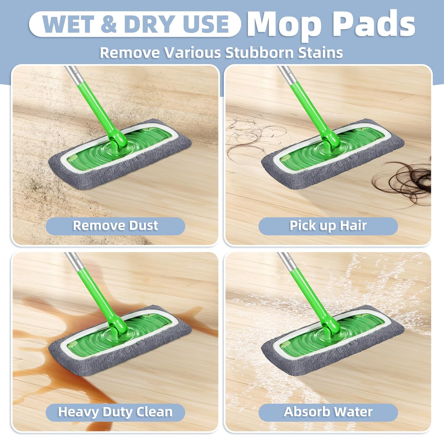 Reusable Dry Sweeping Cloths Microfiber Wet Pads Refill Compatible with Swiffer Sweeper Mop, Machine Washable Sweeping Mop Pads for Use on All Sealed Floors - Stone, Hardwood, Laminate & Tile (6 Grey)