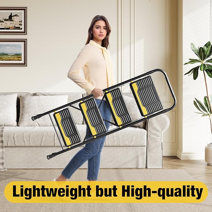 4 Step Ladder, Heavy-Duty Pass 800lb Capacity Test, Wide Anti-Slip Steps & Secure Handrail Compact, Folding Step Stool Portable Design for Home, Kitchen, Office, Pantry, Closet Use, Black