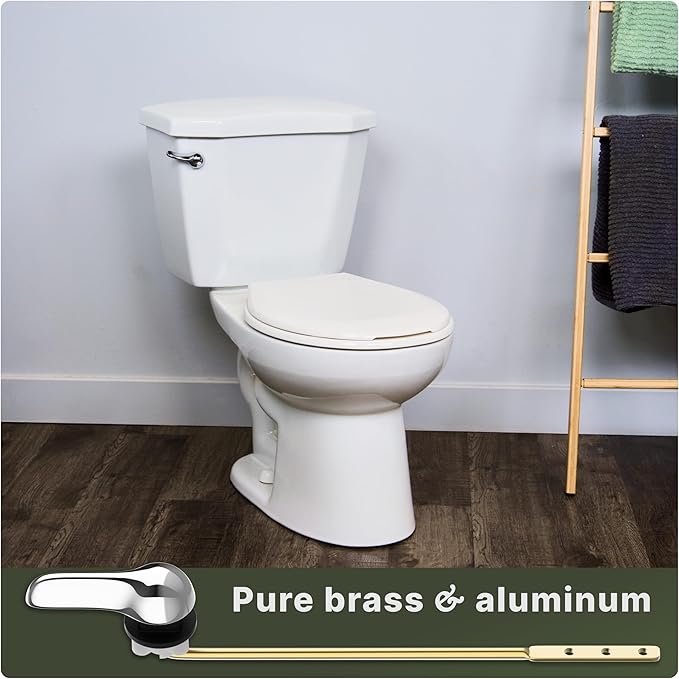 Mesora Universal Metal Front Mount Toilet Handle Replacement Kit with Flapper Chain, Pure Brass and Aluminum, Compatible with Most Toilets - Chrome