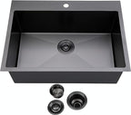 SHACO 33x22 Black Drop In Kitchen Sink, 33 Inch Large Top Mount Gunmetal Black Farmhouse Sink, Single Bowl Basin 16 Gauge SUS304 Stainless Steel Wet Bar Prep Sink
