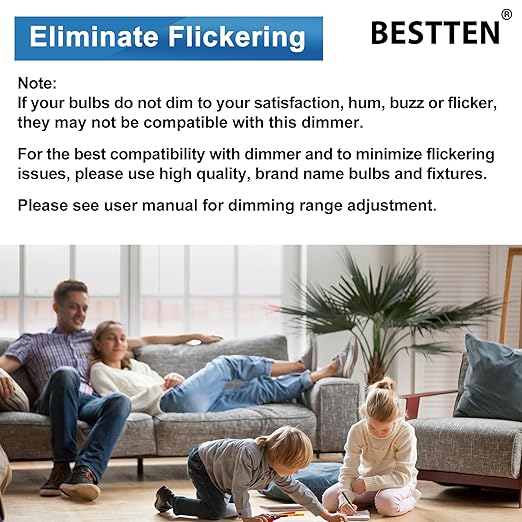 BESTTEN 10 Pack Super Slim Digital Dimmer Light Switch, Quiet Rocker, Max 300W LED, CFL, 600W Halogen, Single Pole or 3 Way Dimmable Switch, Screwless Wallplate Included, ETL Listed, White