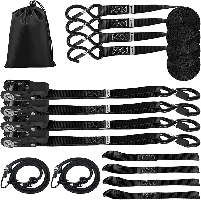 Ratchet Straps Heavy Duty Tie Down Strap Ratchet Tie Downs Ropes with Hooks 4 Pack-1" x 15 FT-2200 LB,Cargo/Truck Motorcycle Rope for Trucks Accessories-Black