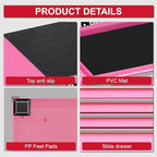 P.I.T. Mini Pink Tool Box, Portable 5-Drawer Micro Roll Cab Steel Tool Box with Liner, Pink Small Tool Case for Tools Storage, Home DIY