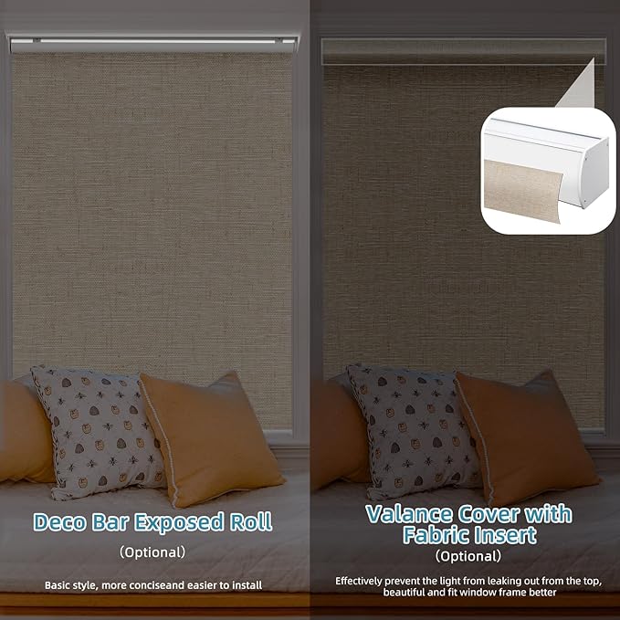 SmartWings Motorized Smart Blinds with Remote, Custom Automatic 100% Blackout Roller Shade Compatible with Alexa/Homekit/Google, Electric Smart Blinds for Indoor Windows, Linen Caramel