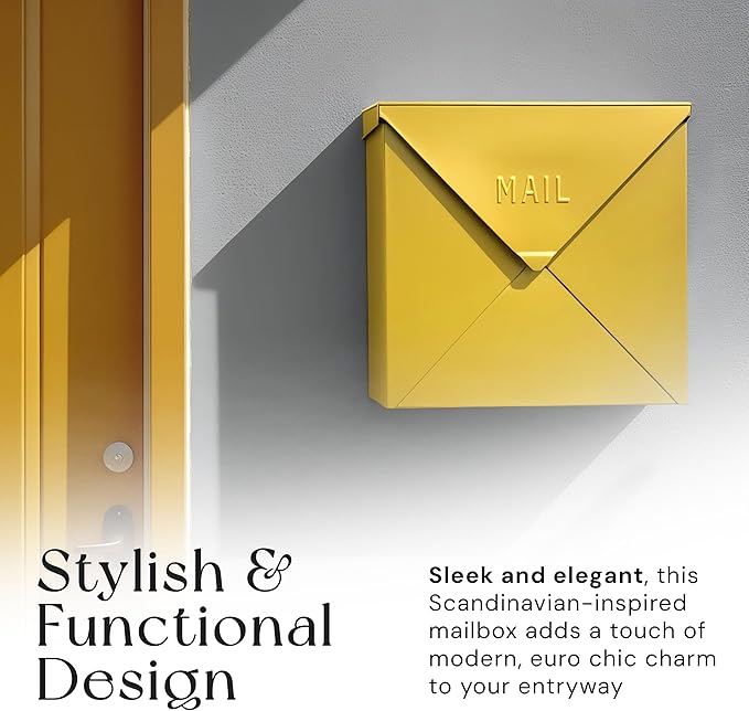NACH Mailboxes for Outside Wall Mount, 10 x 10 x 4 inch, Yellow Mail Boxes for House Outside, Waterproof Mailboxes for Outside - Chicago Style Mail Box