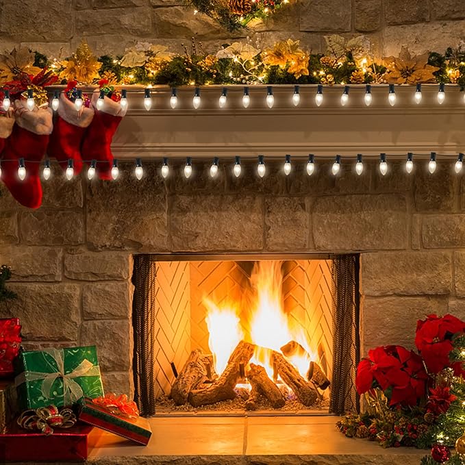 C9 Christmas Replacement Light Bulbs, White Christmas Bulb Frosted White Night Light for Indoor Outdoor Patio Xmas Halloween Party String Light, 7W Incandescent, C9/E17 Intermediate Base, 25 Pack