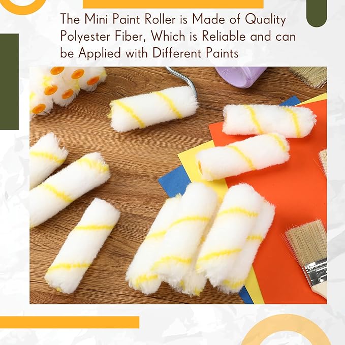 Leumoi 200 Pcs 4 Inch Mini Paint Roller Bulk Small Microfiber Roller Cover 1/2" Nap for Paint Brush for House Painting Supplies DIY Craft Home Wall Repair Tool Kit Set(Yellow)