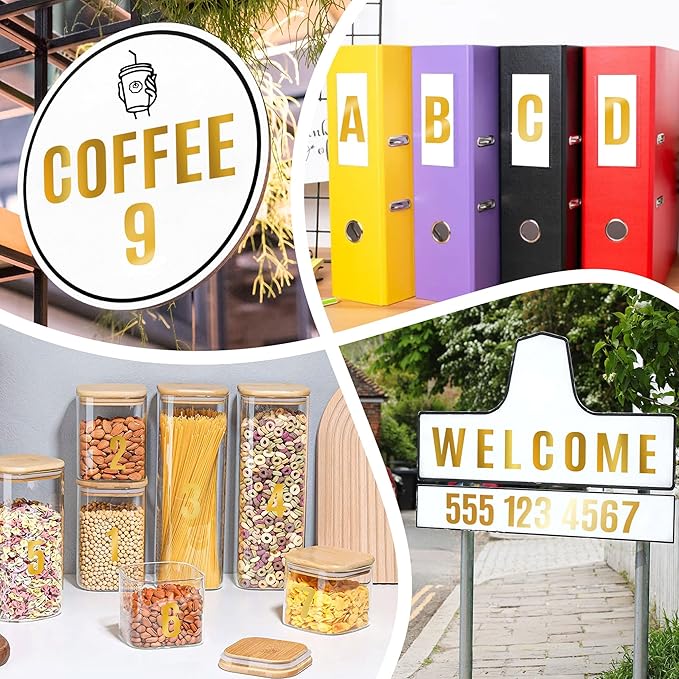 441 PCS 42 Sheets Letter Stickers Large Mailbox Numbers and Letters Self Adhesive Vinyl Waterproof Alphabet Number Stickers for Mailbox House Address,Crafts,Car, Poster,Classroom Decor (4 Inch,Gold)