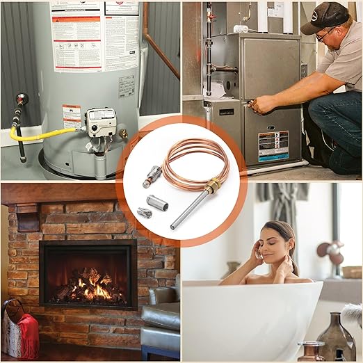 30Inch Thermocouple Compatible with Honeywell Water Heaters, CQ100A1039 Gas Furnaces Thermocouple for Twist-in, Clamp-in and Push-in Type Pilot Burners, Boilers Thermal Coupler Parts