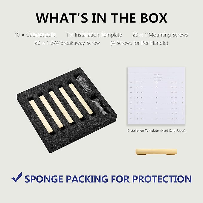 10 Pack 4 Inch Length|3 Inch(76mm) Hole Center Brushed Gold Kitchen Cabinet Handles, Cabinet Pulls Kitchen Cabinet Hardware, Cupboard Pulls, Drawer Handles