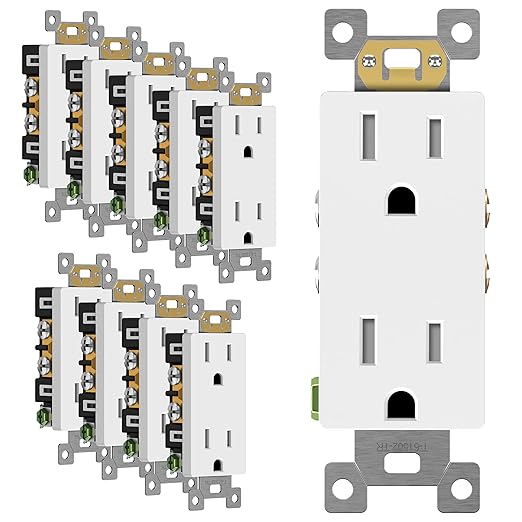 ENERLITES White Decorator Receptacle, Standard Electrical Wall Outlet, 15A 125V, Self-Grounding, 2-Pole, 3-Wire, 5-15R, UL Listed, 61502-TR-W, 10 Pack, Tamper Resistant