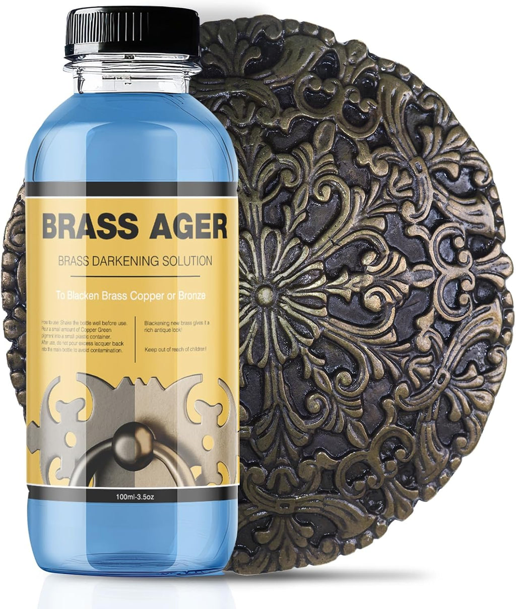 Brass Patina Solution - Brass Black Metal Finish to Blacken, Copper, Bronze Parts - Black Patina for Brass - 3.5 OZ