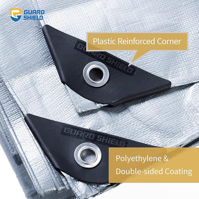 GUARD SHIELD Heavy Duty Tarp 16x20 Feet Silver Multi Purpose Thick Waterproof Poly Tarp Cover 10mil