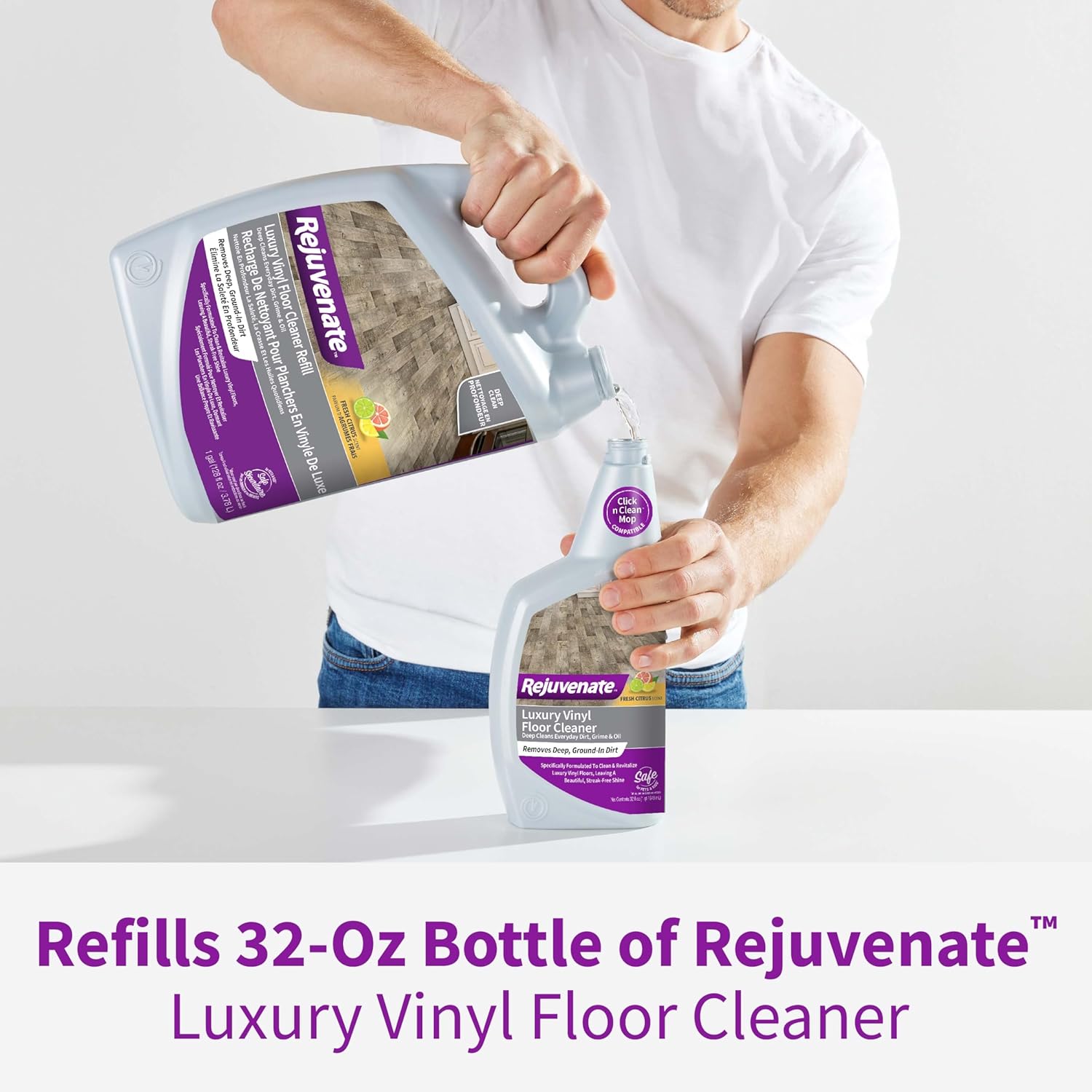 Rejuvenate Luxury Vinyl Floor Cleaner Refill, 1 Gallon, Gently Cleans and Revitalizes Luxury Vinyl Floors, 2 Pack