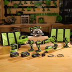 Greenworks 24V Cordless Brushless 8PCs Combo, Drill+Impact Driver+Circular Saw+Recip Saw+Jig Saw+Sander+Flashlight+Oscillating Tool (2) 2.0Ah+4.0Ah Batteries (24,000mAh Power Bank) 65W USB-C Charger