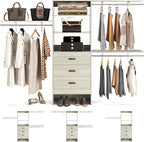 armocity 96 Inches Closet System, 8FT Walk In Closet Organizer with 3 Shelving Towers, Heavy Duty Clothes Rack with 3 Drawers, Built-In Garment Rack, 96" L x 16" W x 75" H, Load 1000 LBS, White Oak