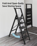 5 Step Ladder, Lightweight Folding Step Stool with Convenient Handgrip,Aluminum 330lbs Capacity Step Ladder for Office,Household,Kitchen(Black)