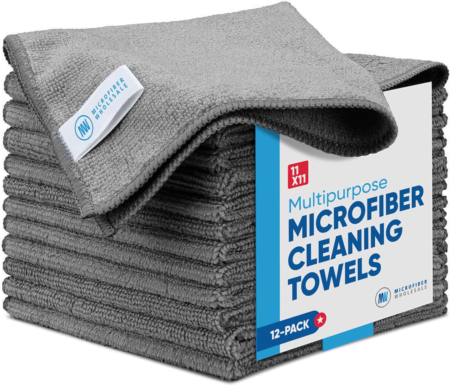 Gray Microfiber Cleaning Cloth - 12 Pack | Better Quality All Purpose Towels | Great for Messes in The Home | Clean, Dust, Polish | Soft, Absorbent, Durable | Wash 100s of Times