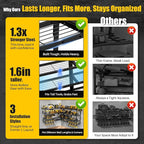 XLarge 64''W Power Tool Organizer Wall Mount | Modular&Corner-Fit 820lbs Garage Storage Rack with 8 Cordless Drill Holder | 4-Tier Heavy Duty Utility Shelf for Battery Workshop Organization