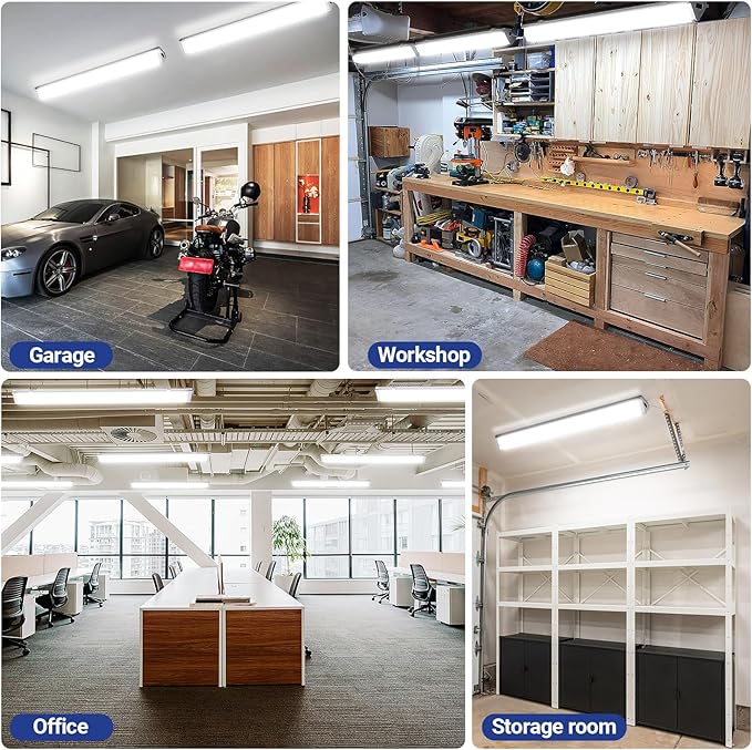 ANTLUX Linkable 4FT LED Shop Lights, 50W, 6000LM, 4 Foot LED Light Fixtures, 5000K Daylight White, 48 Inch Triangle Ceiling Lighting Fixtures for Garage, Workshop, Hanging or Flush Mount, 4 Pack