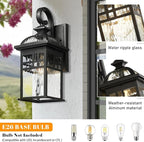 2-Pack Outdoor Wall Lanterns Exterior Waterproof Wall Sconce Light Fixture Black Outdoor Lighting Fixture with Water Ripple Glass Shade Outside Porch Light for Garage Patio and Doorway