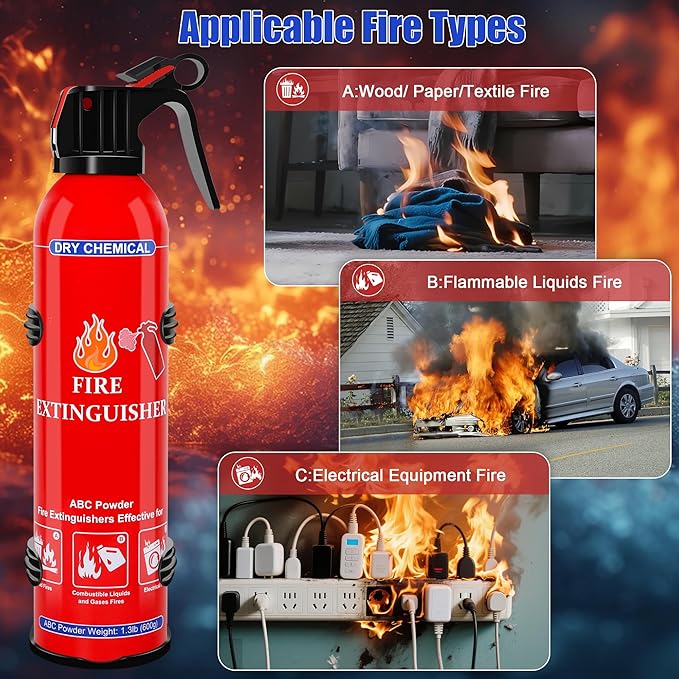 4 Pack ABC Dry Chemical Fire Extinguishers, Portable Dry Powder Fast-Acting Fire Extinguisher with Mount, Suitable for Home, Car, Boat, Truck, Electrical, Grease Fires