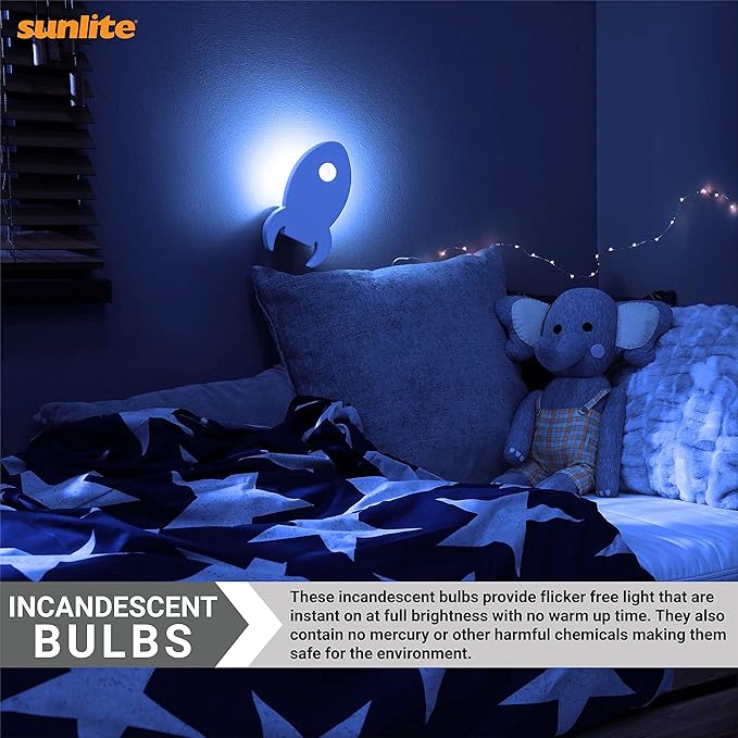 Sunlite 01255 7C7 Incandescent Bulb, 7 Watt, Candelabra E12 Base, C7 Small Night Light, Colored Bulb, Blue, 25 Count
