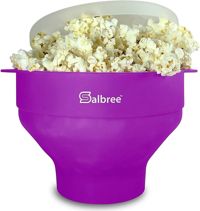 The Original Salbree Collapsible Silicone Microwave Popcorn Popper Maker Machine, Microwavable Bowl Holds 16 Cups, Uses Hot Air and Oil Always Optional - The Most Colors Available (Purple)