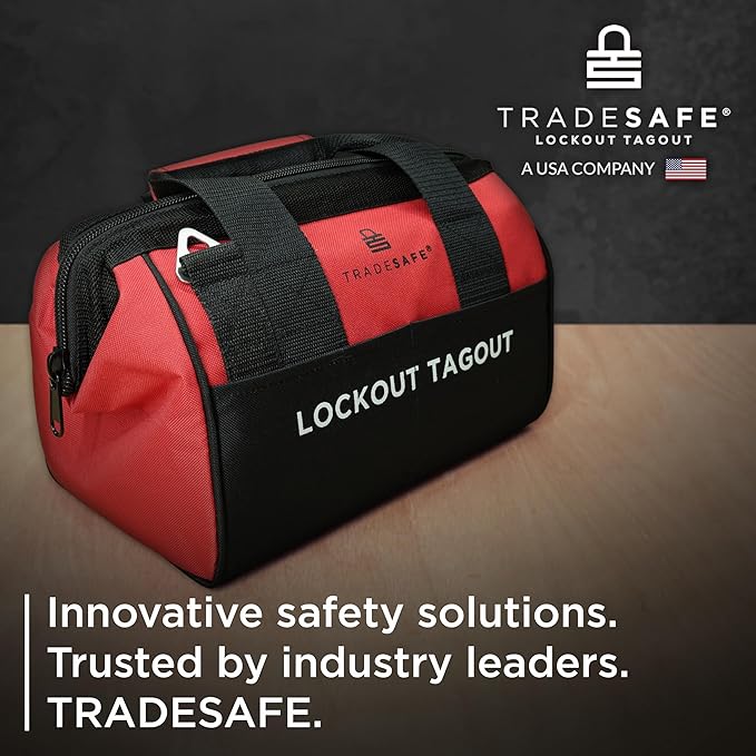 TRADESAFE Lockout Tagout Bag for Loto Devices - Polyester Canvas Lock Out Tag Out Kit Bag, Heavy Duty Tool Bag Organizer, 12-1/2 x 8 x 9-3/4 inches