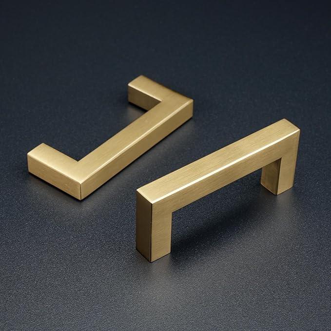 30 Pack Champagne Cabinet Pulls 3 Inch Drawer Handles Champagne Gold Cupboard Handles Square Cabinet Door Handles Modern Stainless Steel Kitchen Hardware for Cabinets