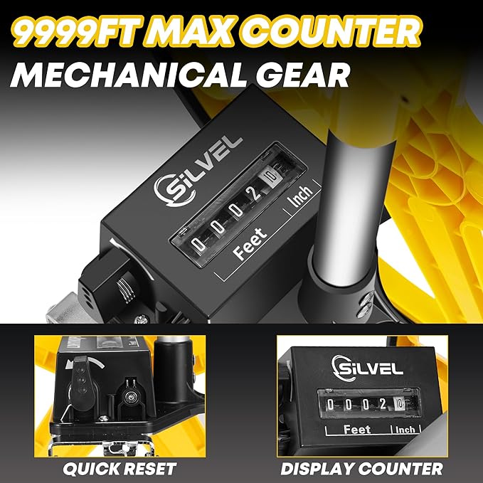 SILVEL 12 Inch Measuring Wheel, MAX9999FT Measuring Wheel in Feet and Inches, One key to Zero Rolling Tape Measuring Wheels, yellow