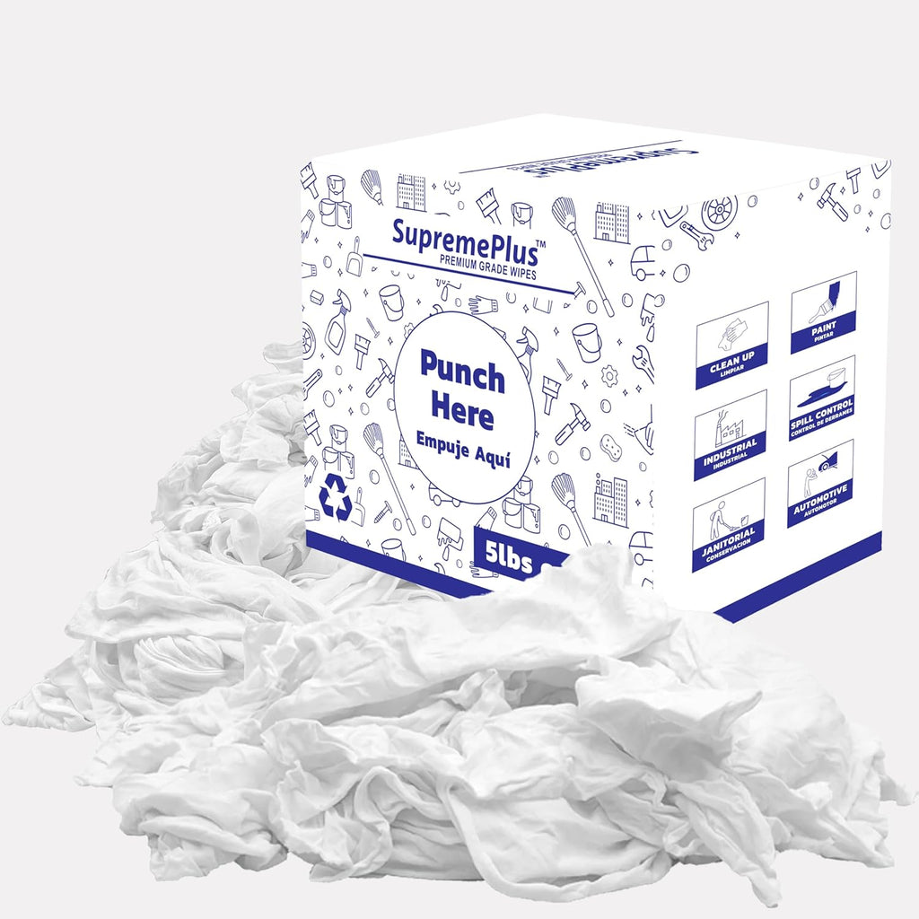 Premium White T-Shirt Cleaning Rags (5 lbs. Box) – White Cotton Rags for Cleaning, Staining, Painting, Oil, Grease & Dust Removal – Shop Rags Bulk for Multipurpose use