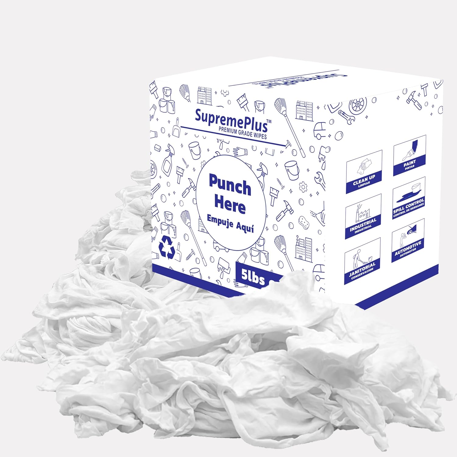 Premium White T-Shirt Cleaning Rags (5 lbs. Box) – White Cotton Rags for Cleaning, Staining, Painting, Oil, Grease & Dust Removal – Shop Rags Bulk for Multipurpose use