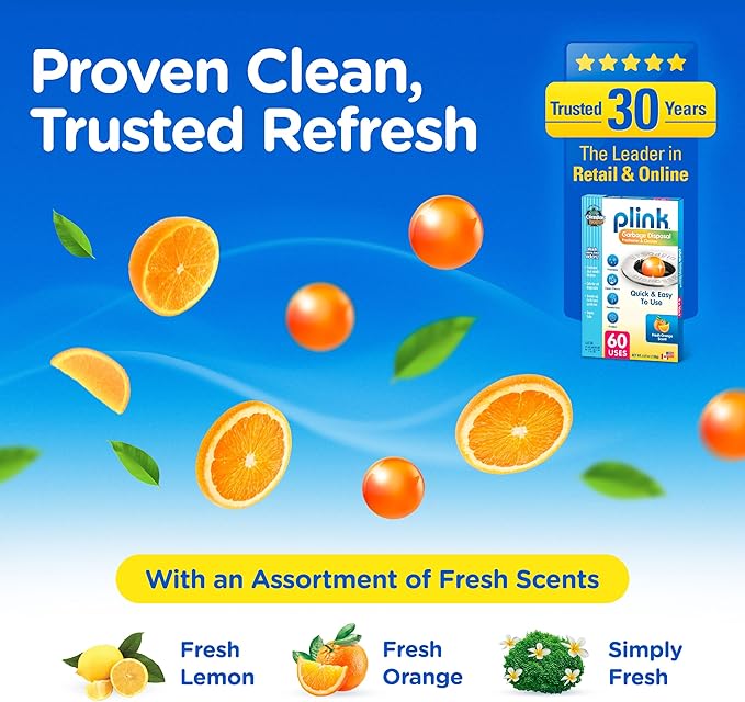 COMPAC HOME Plink Garbage Disposal Cleaner and Deodorizer, Air Fresheners for Garbage Disposal, Orange Scent, Home Cleaning Products for Kitchen Sink and Clogged Drains, 20 Count (Pack of 1)