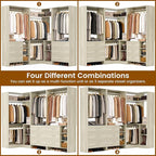 Aheaplus Closet System with 6 Drawers, 4 Hanging Rods & Corner Tower, Corner Closet System with Hanging, 86.8" L-Shaped Walk-In Wardrobe Organizer, 2000+ lbs Capacity, Set of 3, White Oak