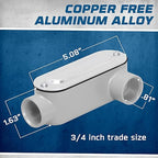 OHLECTRIC Heavy Duty Aluminum Rigid Threaded Conduit Body (LL-Type - ¾”) Service Entrance Elbow Conduit Bodies, Durable Conduit Fitting, Rustproof, Cover & Gasket Included Conduit Body Fitting