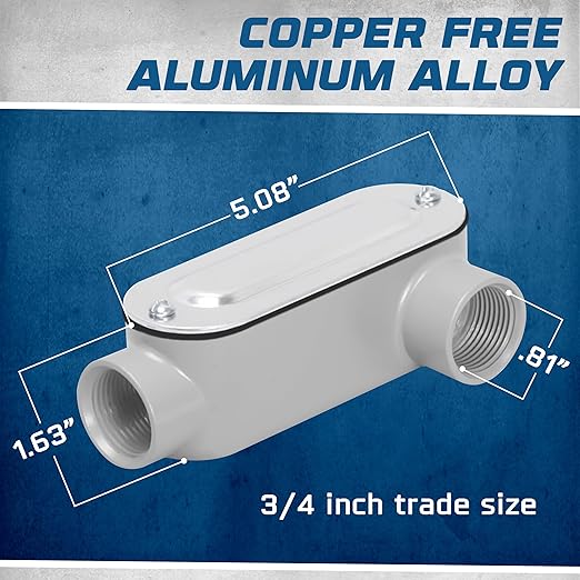 OHLECTRIC Heavy Duty Aluminum Rigid Threaded Conduit Body (LL-Type - ¾”) Service Entrance Elbow Conduit Bodies, Durable Conduit Fitting, Rustproof, Cover & Gasket Included Conduit Body Fitting