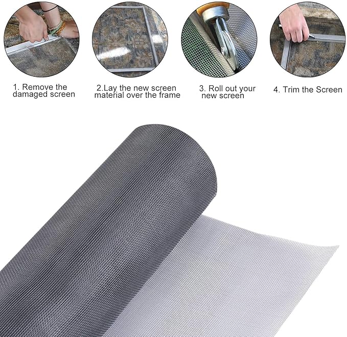 Fiberglass Window Screen Roll 96" x 100' Continuous Roll UV Protection Install and Repair Door and Window Screen(96" x 100', Black)