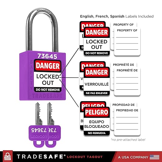 TRADESAFE Lockout Tagout Locks Set - 10 Purple Loto Locks, Lockout Locks Keyed Different, 2 Keys Per Lock, OSHA Compliant Lock Out Tag Out Padlocks, Safety Padlocks for Electrical Lockout Tag Out Kits