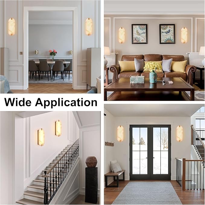 ZEROUNO Alabaster Wall Sconces, 14.2 inch Wall Sconce, Natural Marble Wall Sconces Wall Lighting Set of Two, Dimmable Light Fixtures for Bedroom Living Room Stairs Vanity Hallway Bedside