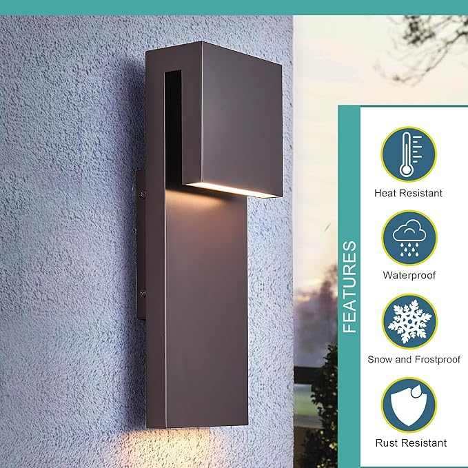 Modern Outdoor Indoor Integrated LED Wall Sconce, 2-Light Total 17W,Bronze Finish,1600 Lumens,3000 Kelvin,90 CRI, Dimmable,Input 120-277V,Weatherproof for Global Front Porch Decor Use.