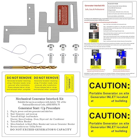 Generator Interlock Kit Compatible with Eaton Cutler Hammer BR Series 150 and 200 Amp Panels, Apply to 1 1/4 to 1 7/16 inches Spacing Between Main and Branch Breaker.