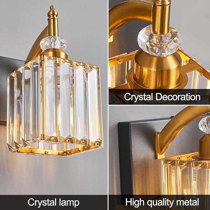 Modern Black Gold 6 Light Bathroom Vanity Light Crystal Bathroom Light Fixtures Over Mirror