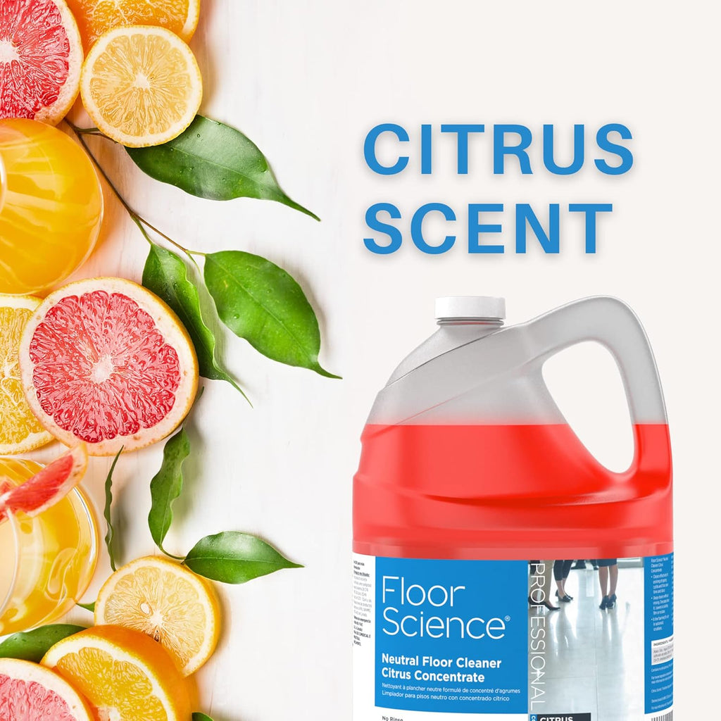 Diversey CBD540441 Floor Science Professional Neutral Floor Cleaner, 1 Gallon Concentrate - Makes Up to 129 Gallons, Citrus Scent (4 Pack)
