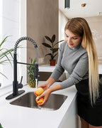 Kitchen Faucets with Pull Down Sprayer: Matte Black 3-Function Kitchen Sink Faucets for 1 or 3 Hole - Stainless Steel Single Handle Spring Kitchen Faucets with Deck Plate for Farmhouse RV Laundry
