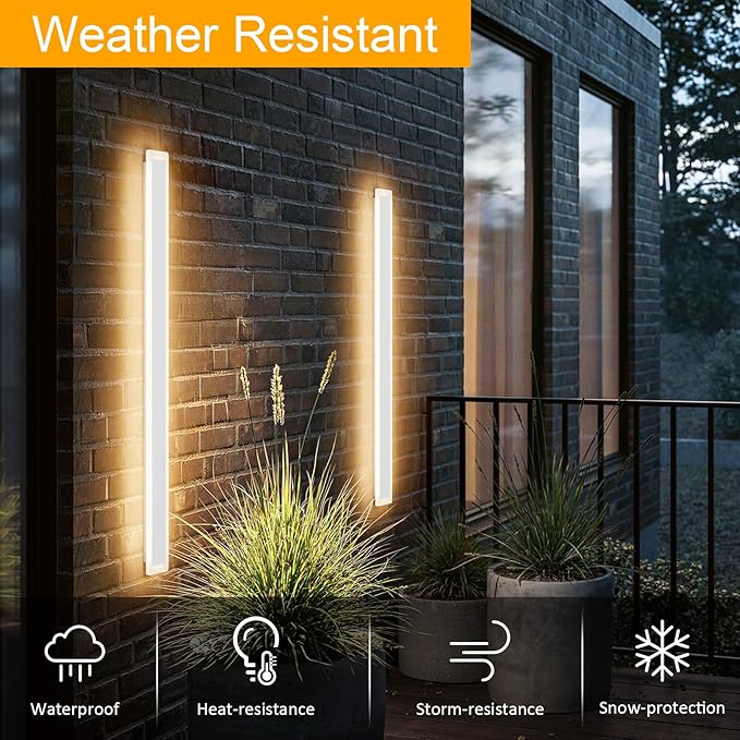 Aipsun 2 Pack Outdoor Wall Lights, LED Exterior Light Fixtures Wall Mount, Modern Porch Lights Wall Sconce, Long LED Linear Outside Lighting for Garage, Front Door 3000K