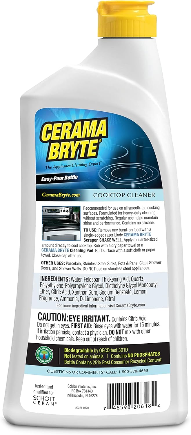 Cerama Bryte Removes Tough Stains Cooktop and Stove Top Cleaner for Glass - Ceramic Surfaces, 1-28 oz