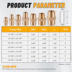 KOOTANS 30PCS Brass Pipe Fittings Hex Nipple Kit 1/8" to 1/8", 1/4" to 1/8", 1/4" to 1/4", 3/8" to 1/4", 3/8" to 3/8", 1/2" to 3/8", 1/2" to 1/2" NPT Male Adapter Pipe Fitting Brass Nipple Connector